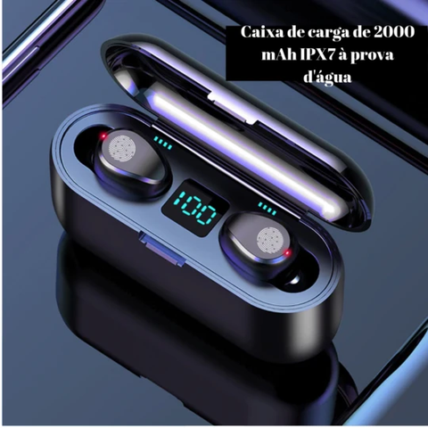 Fone de ouvido TWS F9 bluetooth sem fio com power bank e touch